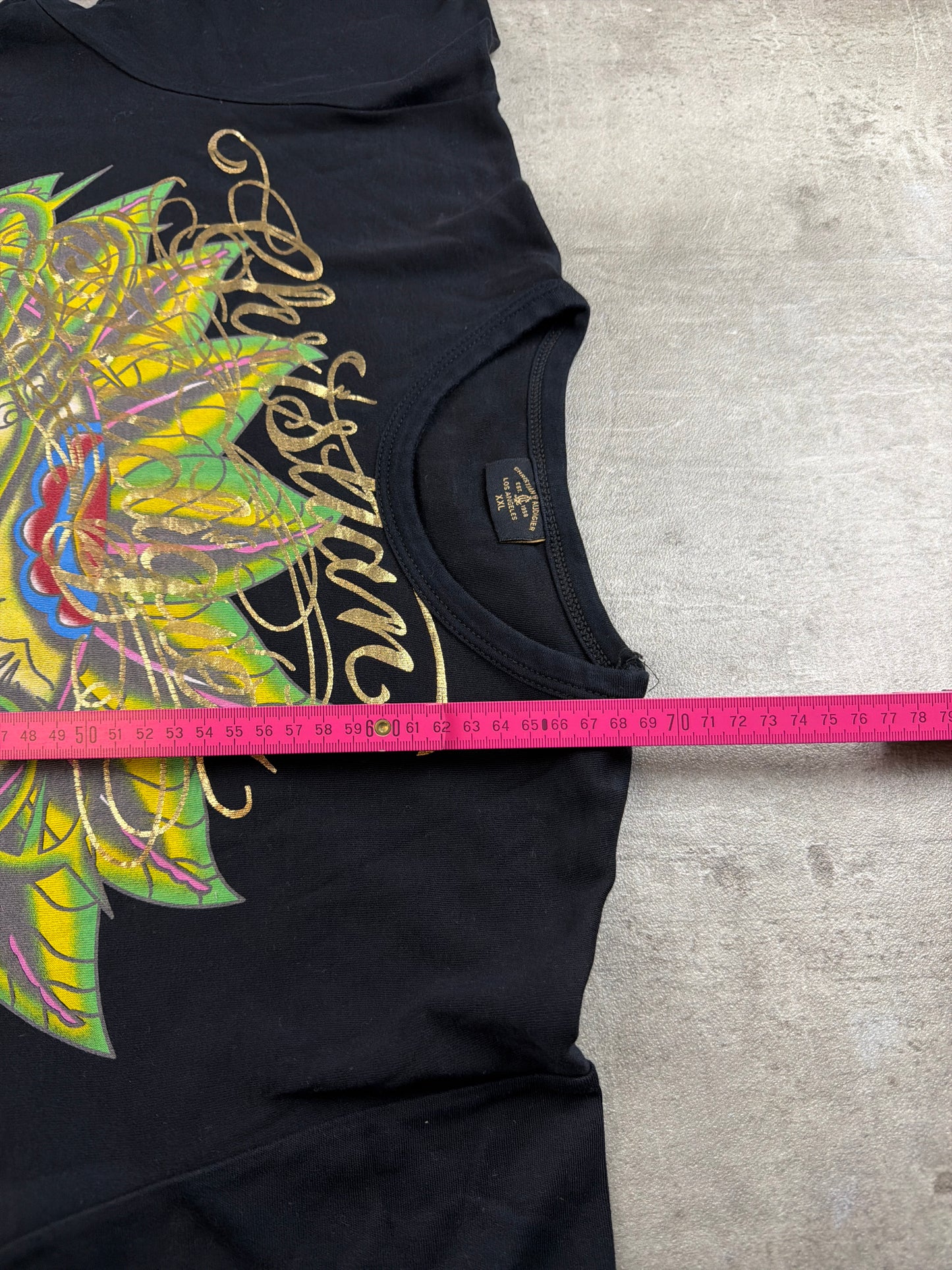 Christian Audigier Archive Rhinestone Skull "Los Angeles" Graphic Tee - Black/Multicolor