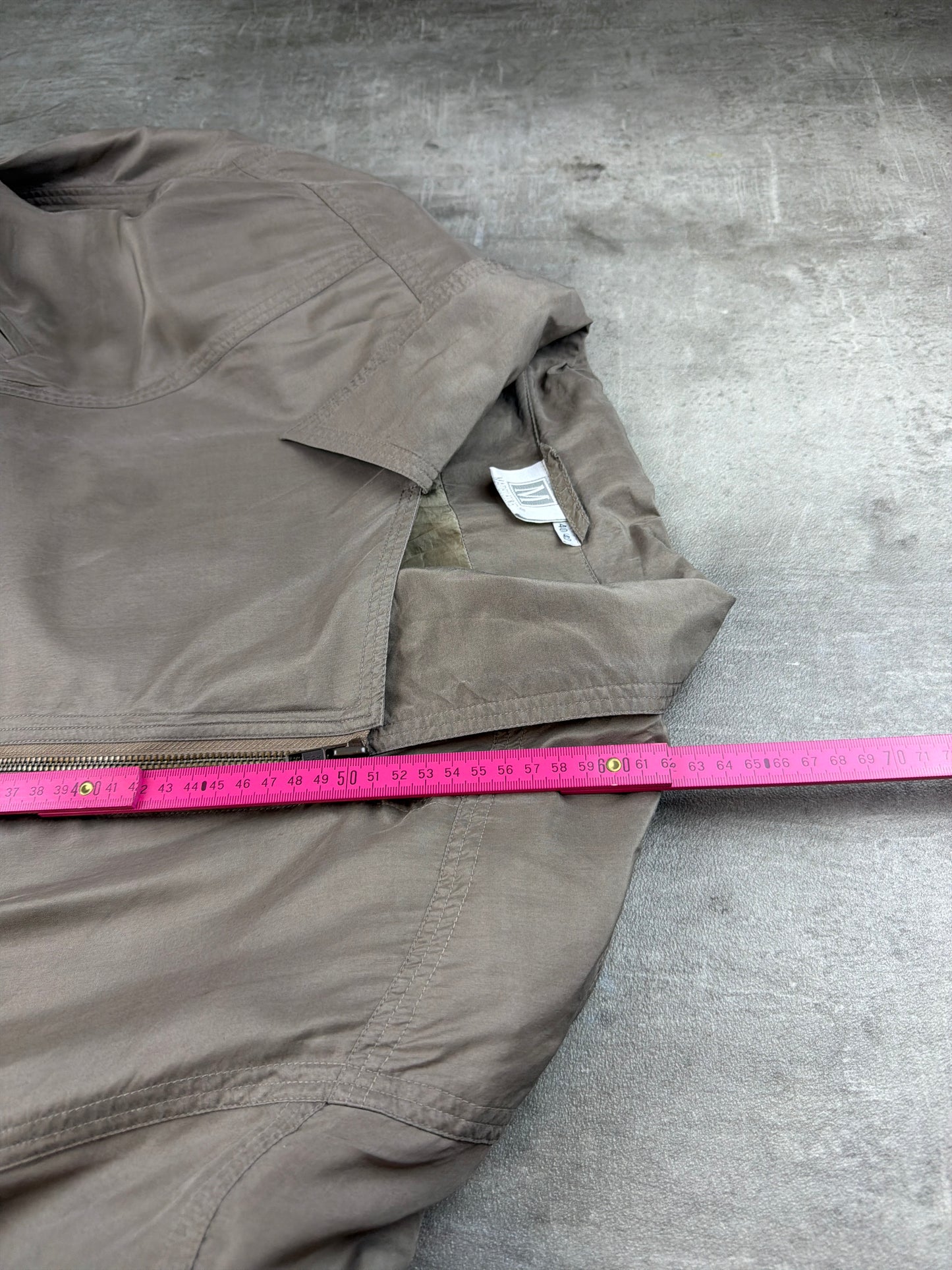 Madeleine Vintage Asymmetrical Belted Biker Silk Jacket - Washed Greyish Taupe Earth Tones