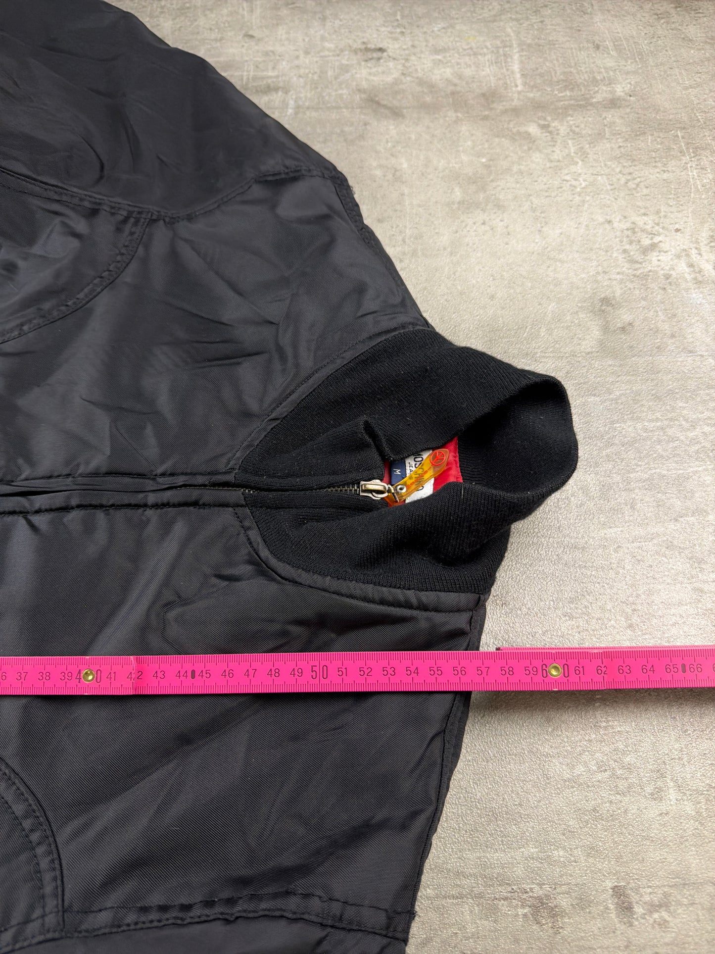 Moschino Jeans Archive Peace Patch Bomber Jacket – All Black / Red Lining