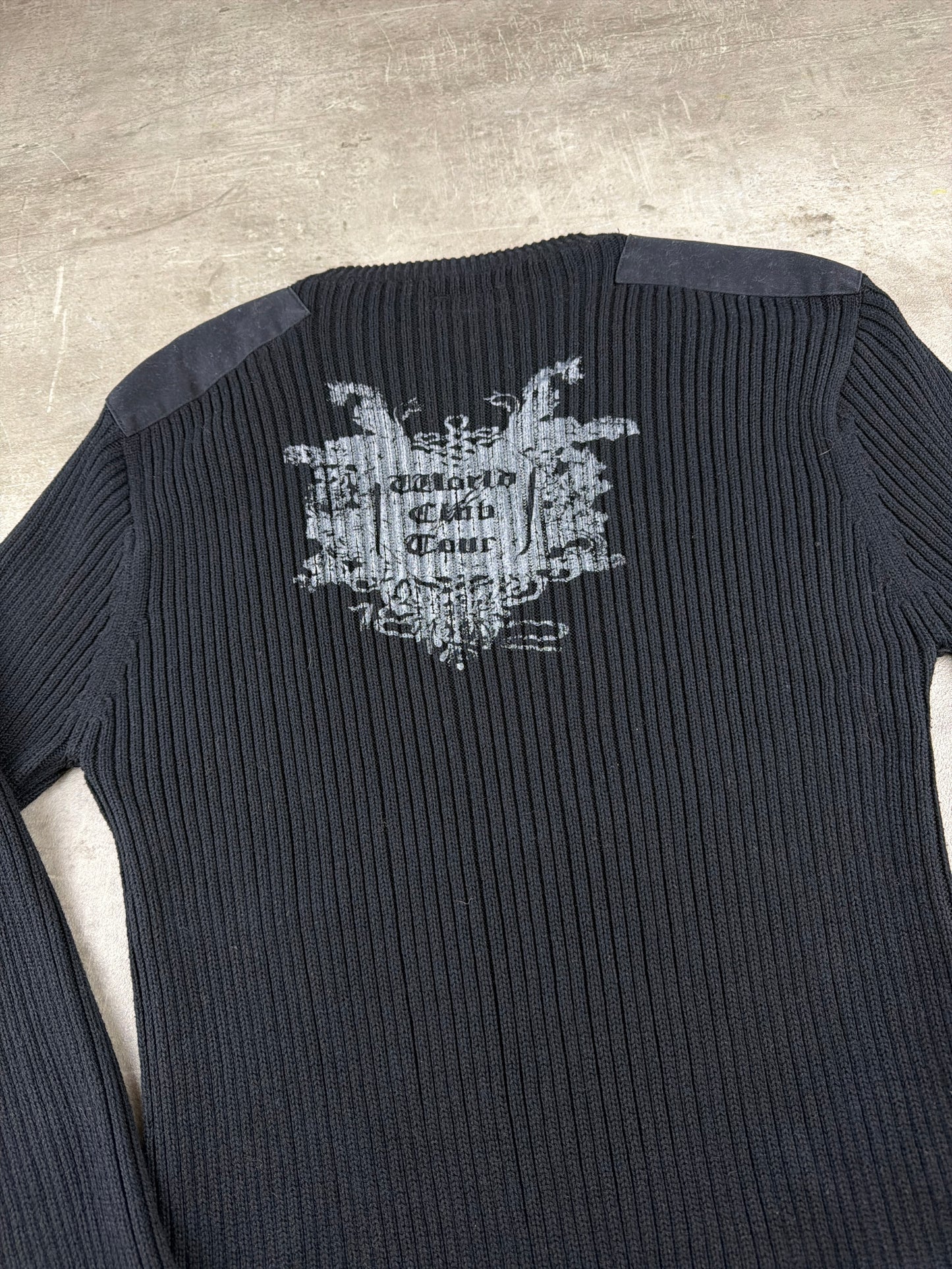 Y2K Cyber Grunge "1802" Ribbed Knit Sweater - Faded Black