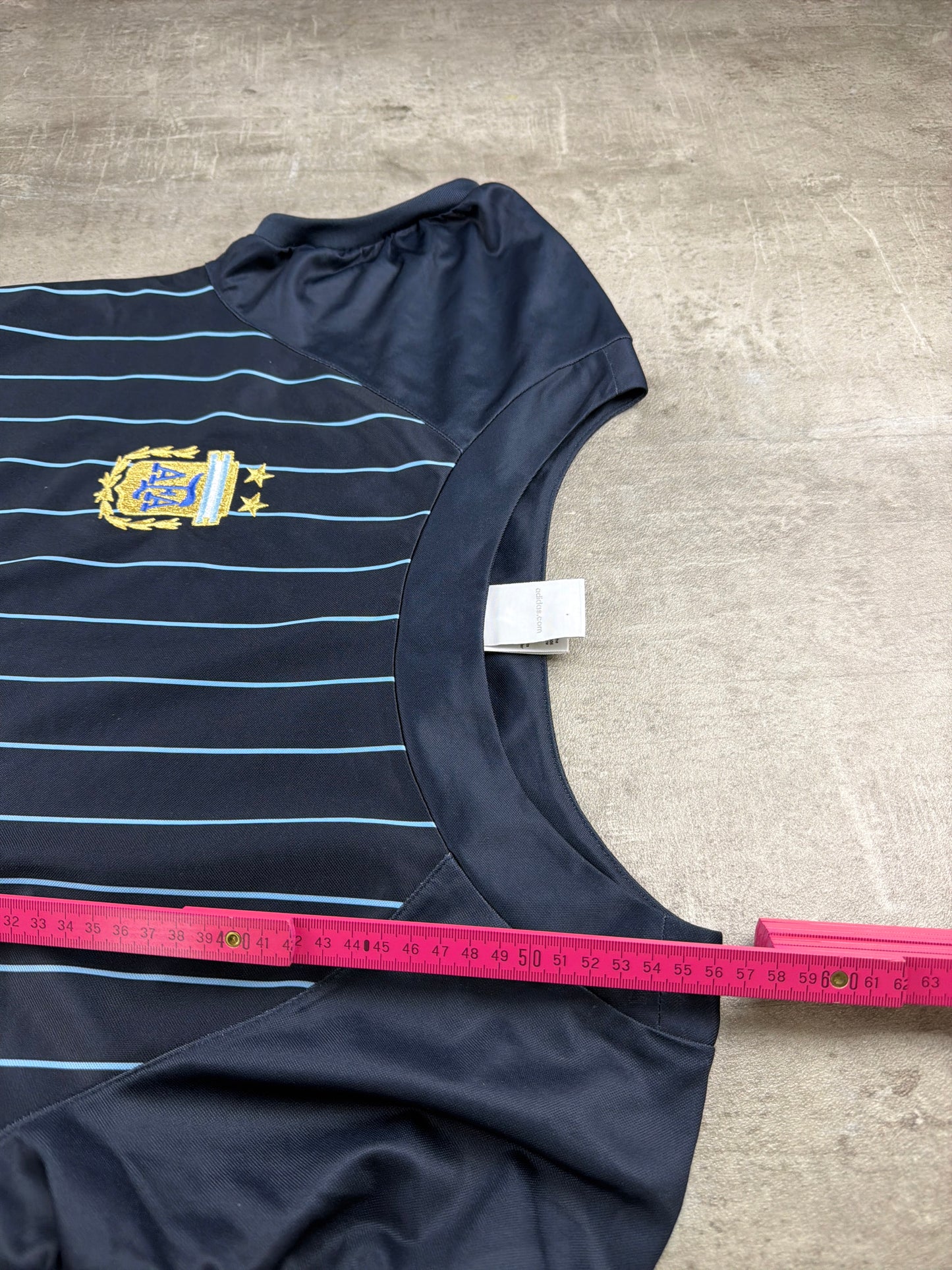Adidas 2006 World Cup Argentina "Blokette" Pinstripe Jersey Top - Navy & Baby Blue