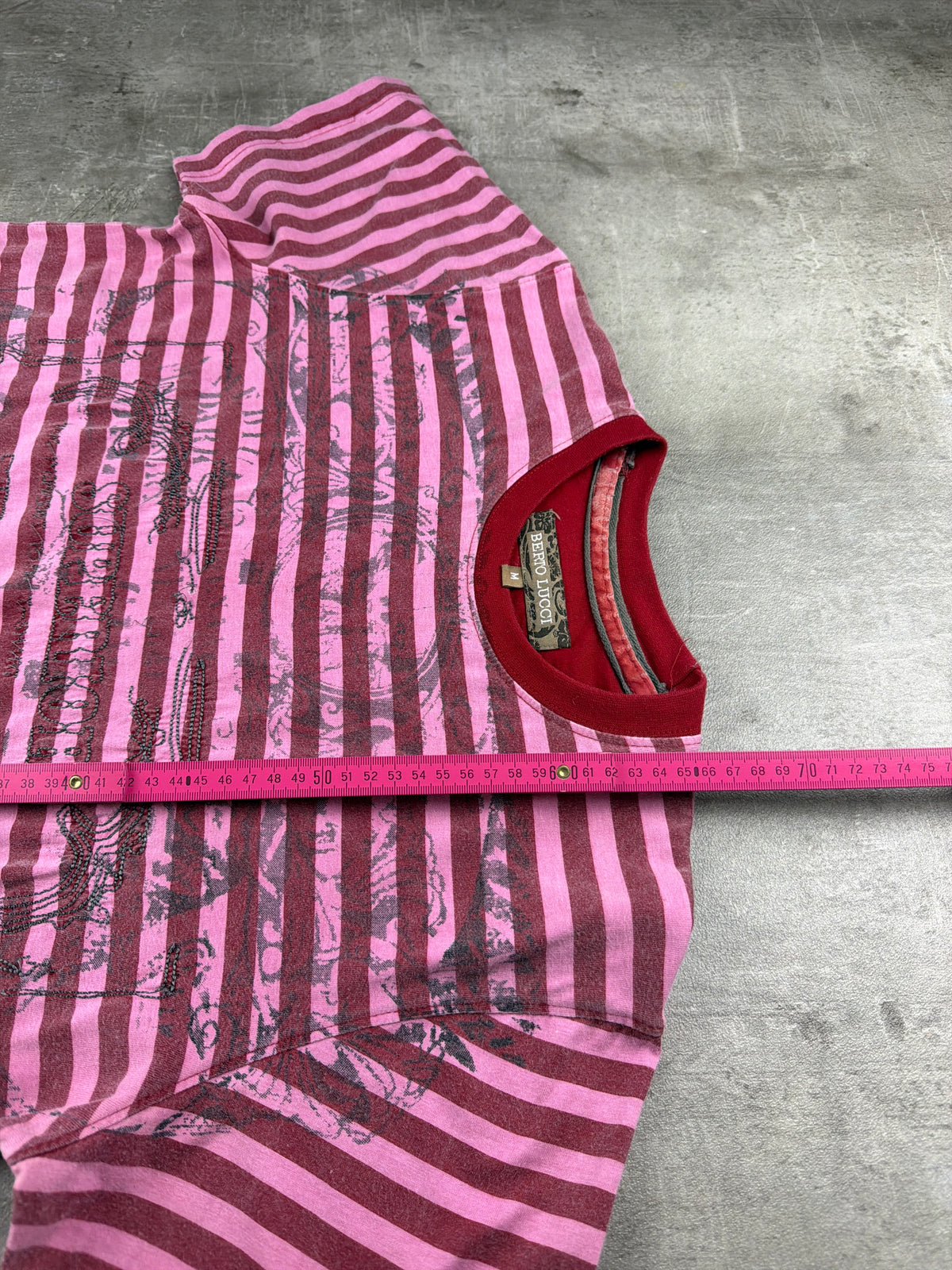 Berto Lucci Striped Graphic Print Tee - Pink / Red