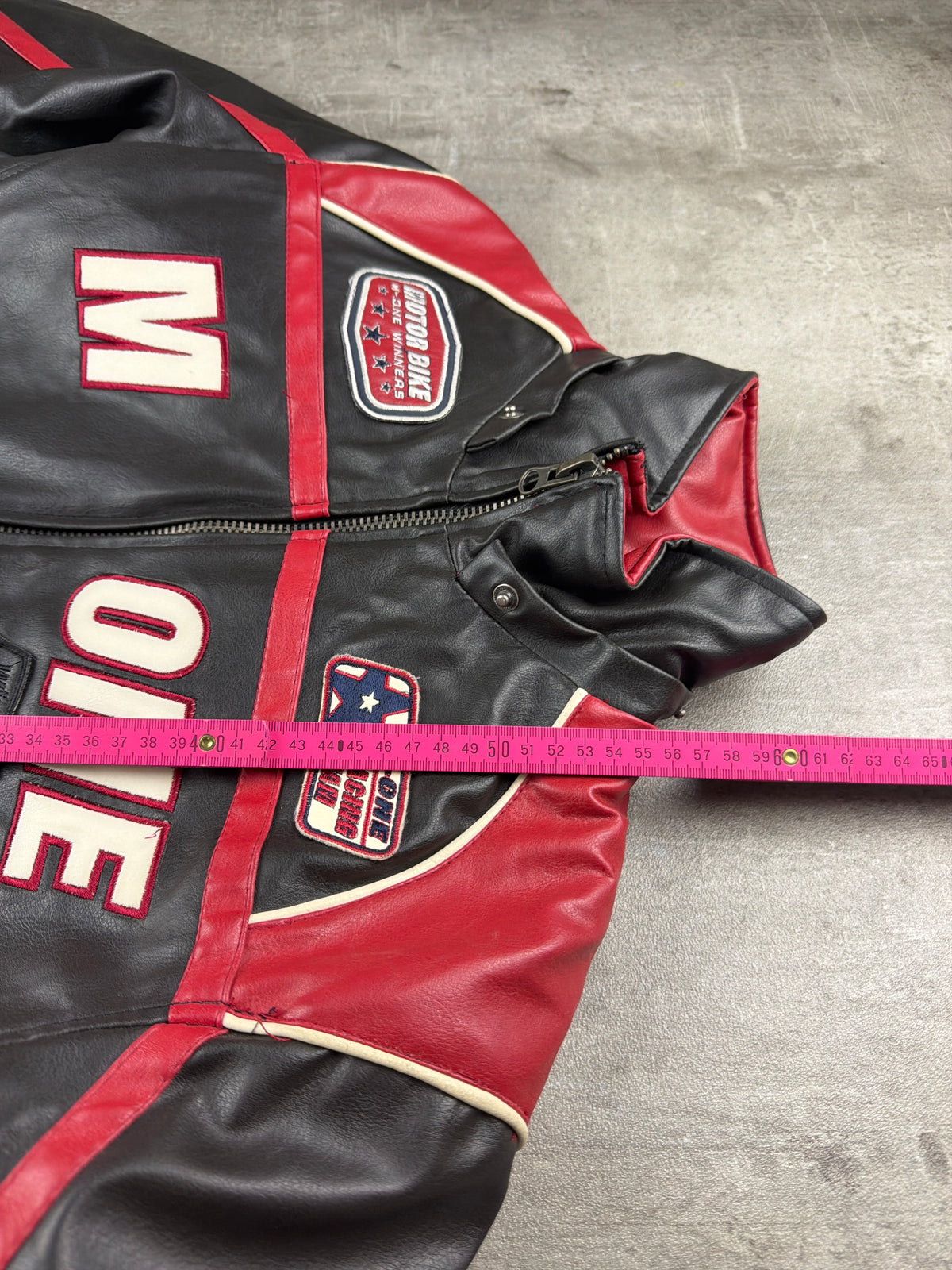 M-One Racing Team "Motor Bike Winners" Leather Biker Jacket - Black/Red
