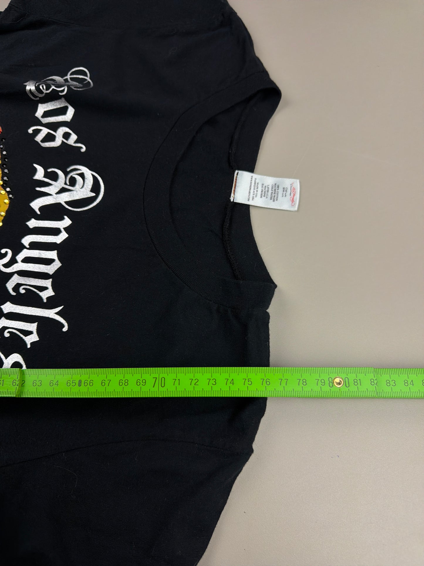 Ed Hardy Archive "Los Angeles Rhinestone Tiger" Longline Shirt - Black Cyber Y2K