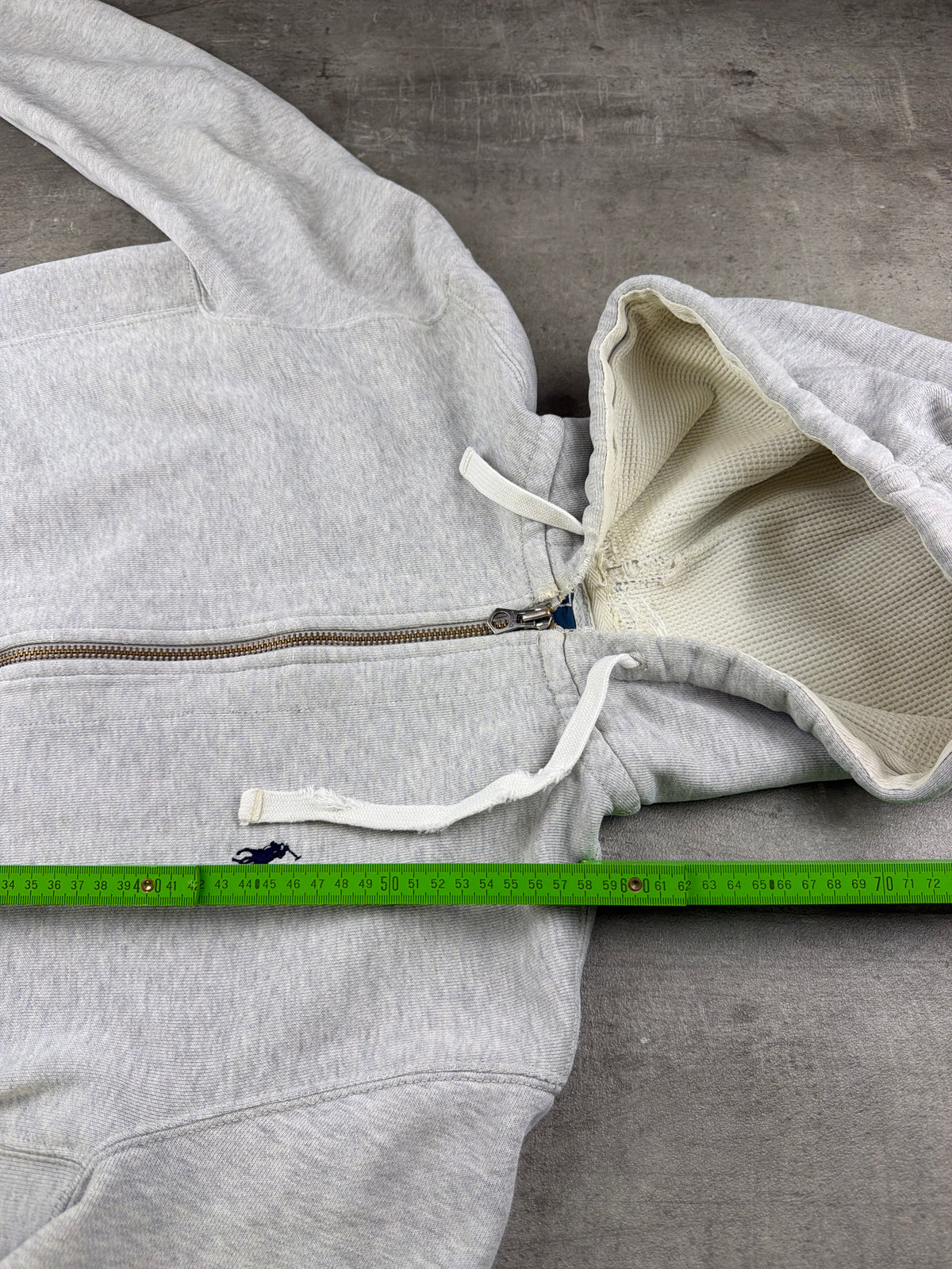 Polo Ralph Lauren Distressed Waffle Lined Zip Hoodie - Heather Grey - Past Pieces