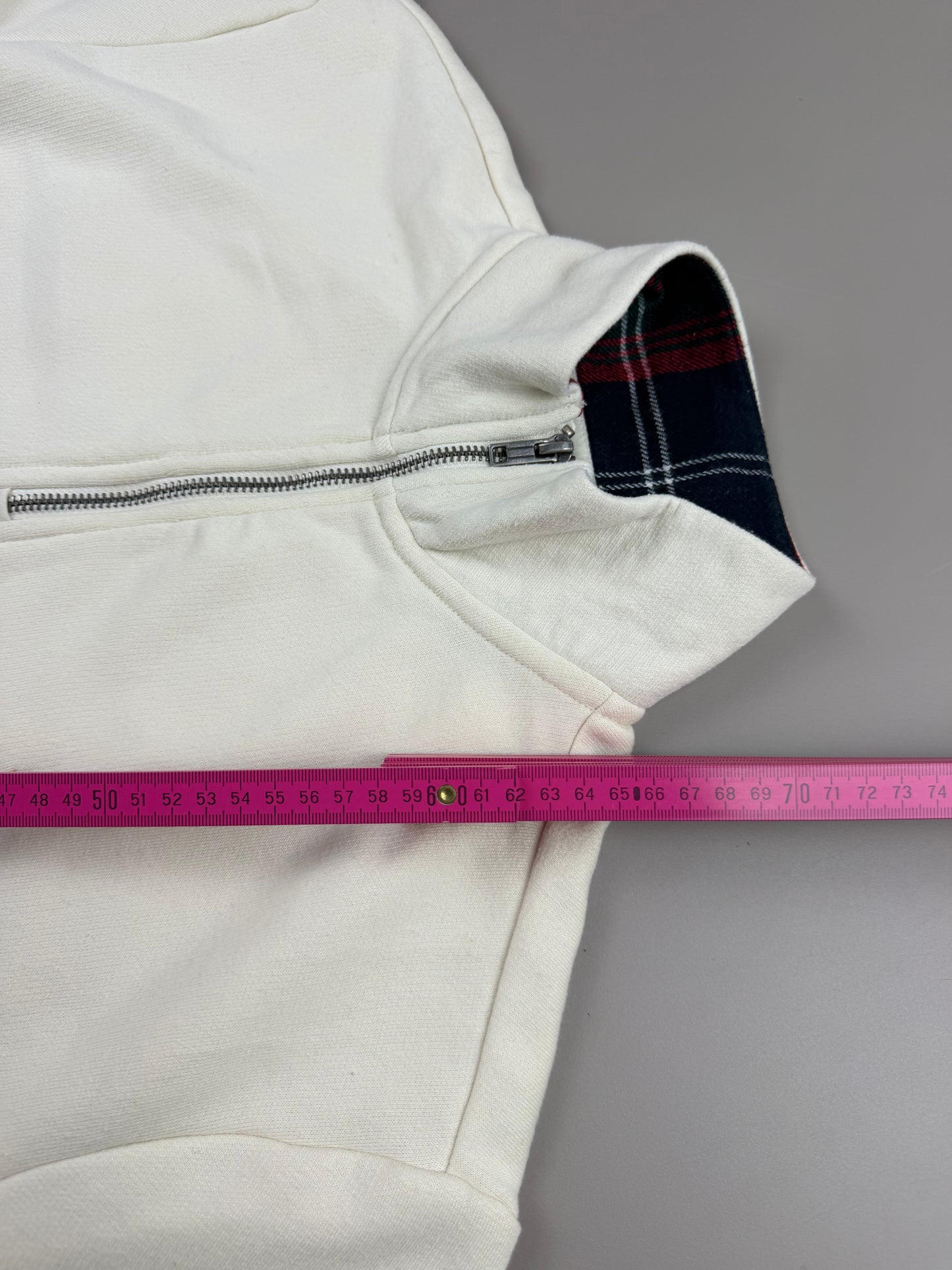 Ralph Lauren Vintage Preppy Half-Zip Sweatshirt - Off-White / Tartan Plaid Collar