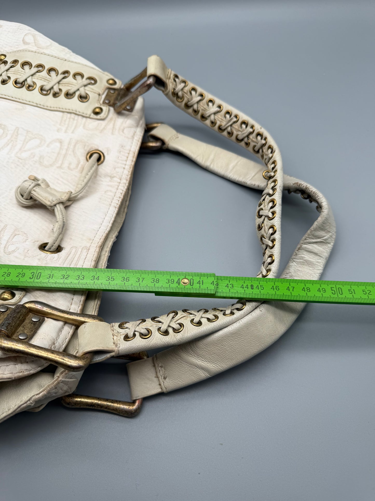 Just Cavalli Archive Monogram Lace-Up Shoulder Bag - Off-White / Cream