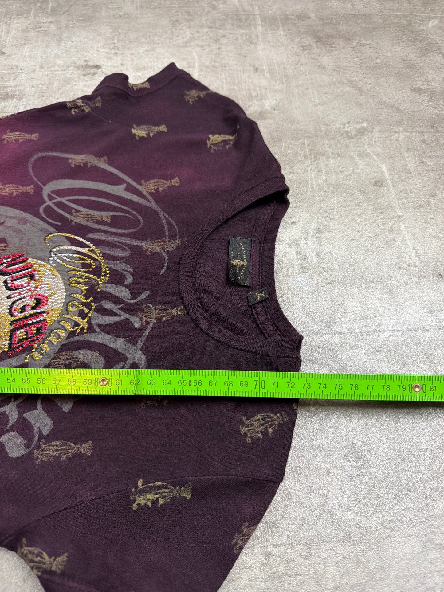 Christian Audigier "The Good Life" Rhinestone Graphic Tee - Burgundy / Multicolor