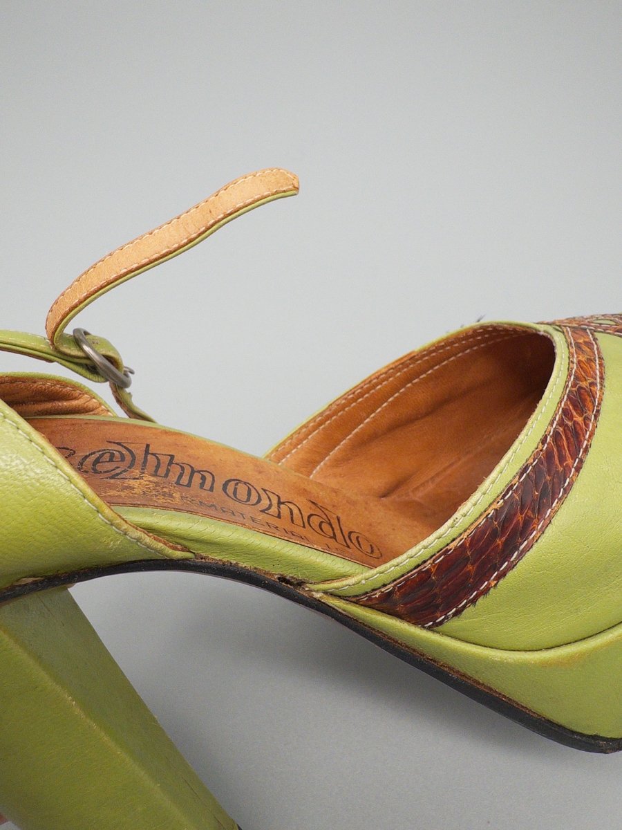 Belmondo Archive "Lime" Platform Heels - Reptile Trim Y2K Chic - Past Pieces