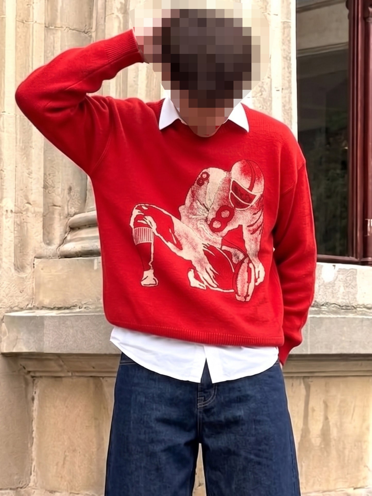 Fiume Archive "Quarterback" Knit Sweater - Fire Red