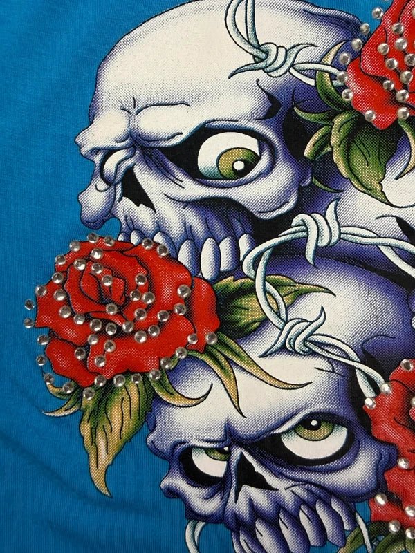 Ed Hardy Archive "Skull & Roses" Rhinestone Tube Top - Cyan Blue - Past Pieces