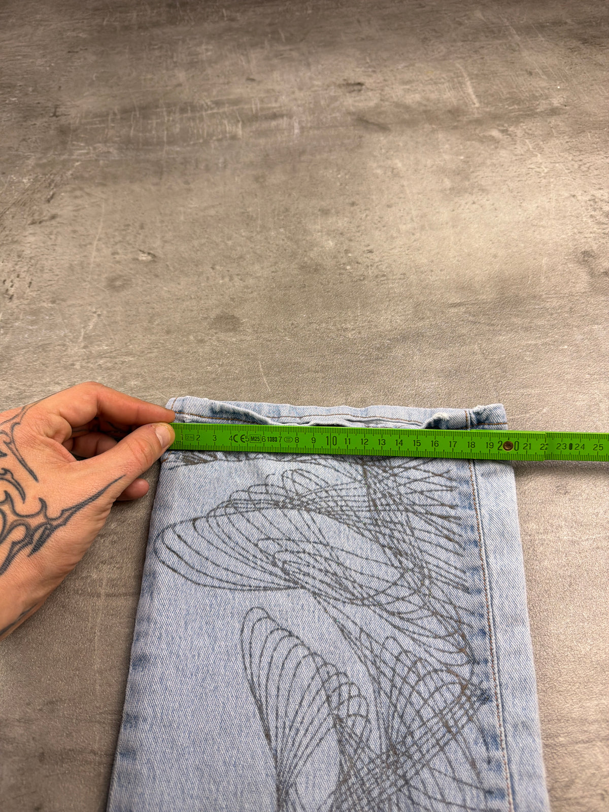 Full Power Y2K Spirograph Print Flared Denim - Light Blue Washed - Past Pieces