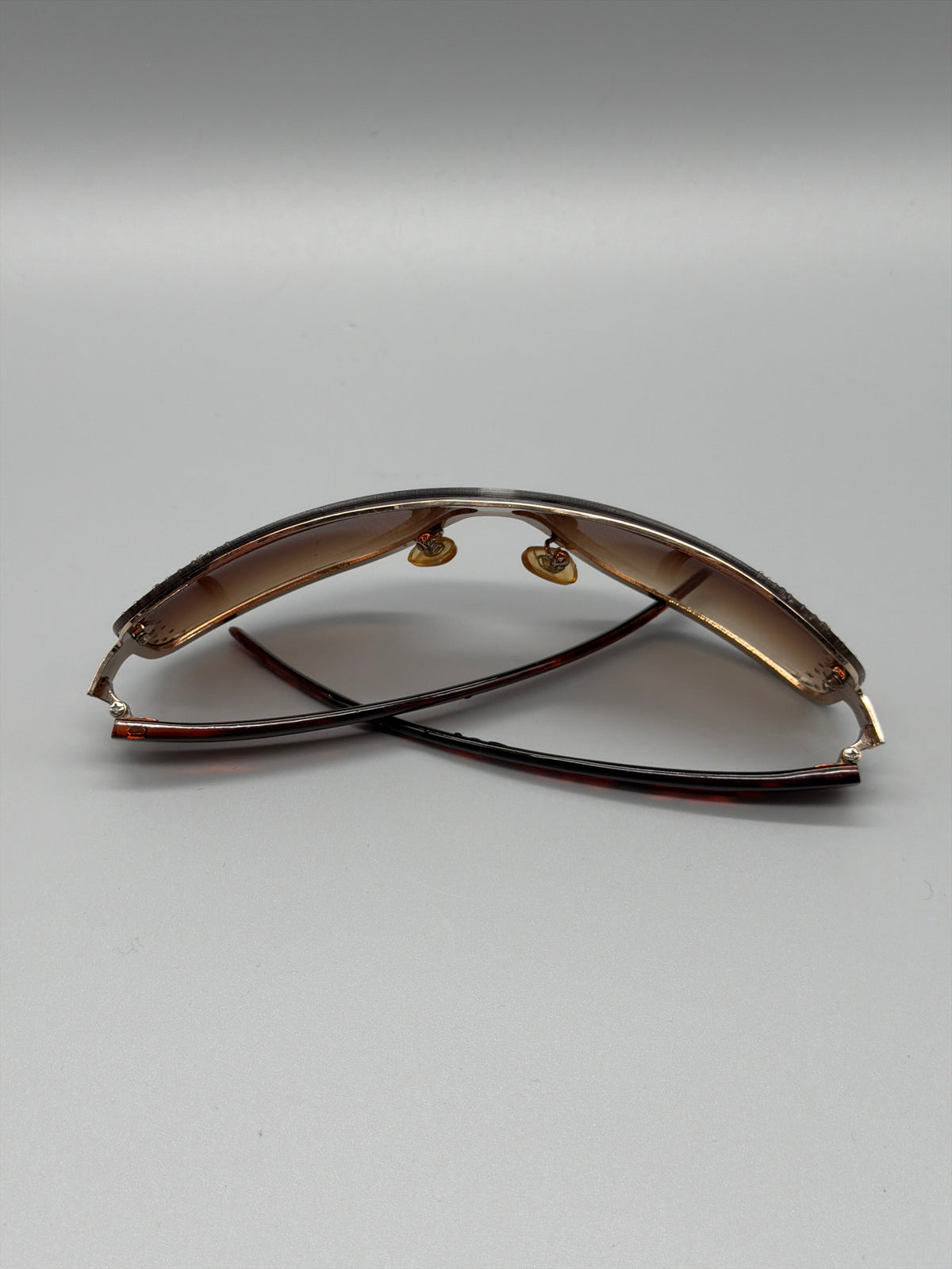 Vintage Y2K Rhinestone Shield Sunglasses - Brown Gradient / Gold - Past Pieces