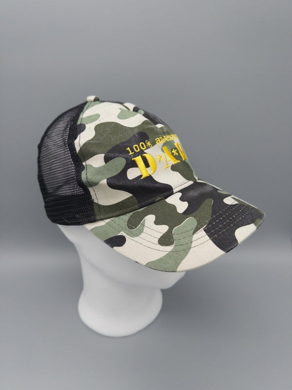 "100% Awesome Dad" Graphic Camo Trucker Cap - Earthy Yellow