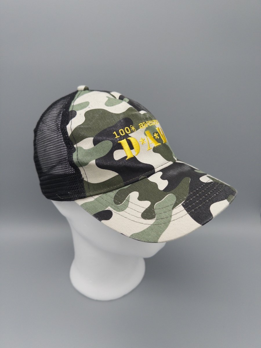 "100% Awesome Dad" Graphic Camo Trucker Cap - Earthy Yellow - Past Pieces