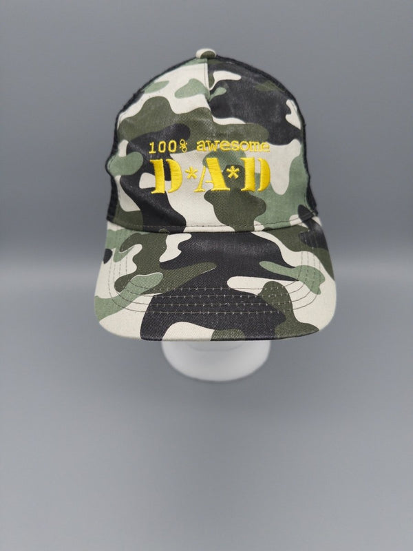 "100% Awesome Dad" Graphic Camo Trucker Cap - Earthy Yellow