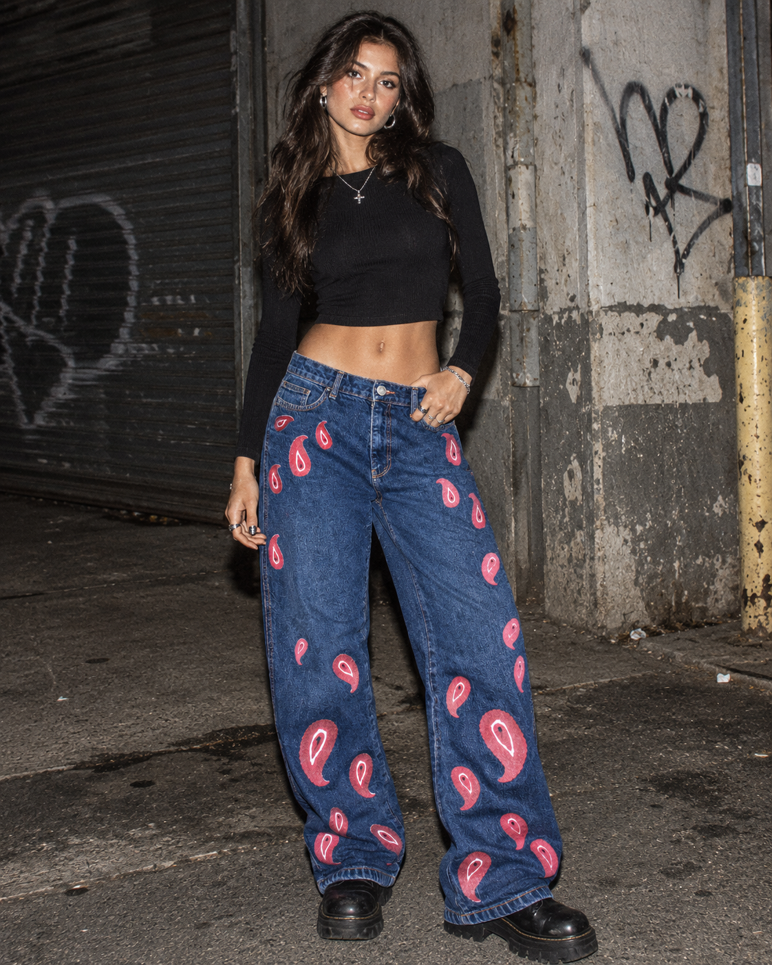 Ravani Berlin Paisley Custom Graphic Denim Pants – Blue/Red