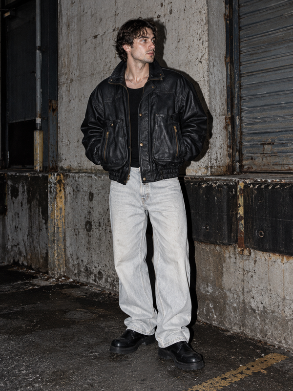 Peter Lukas Oversized Leather Bomber Jacket - Black