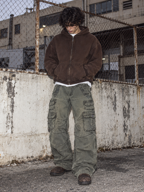 Camp David Vintage Utility "Gisela" Multi-Pockets Cargo Pants - Washed Khaki / Olive Grey