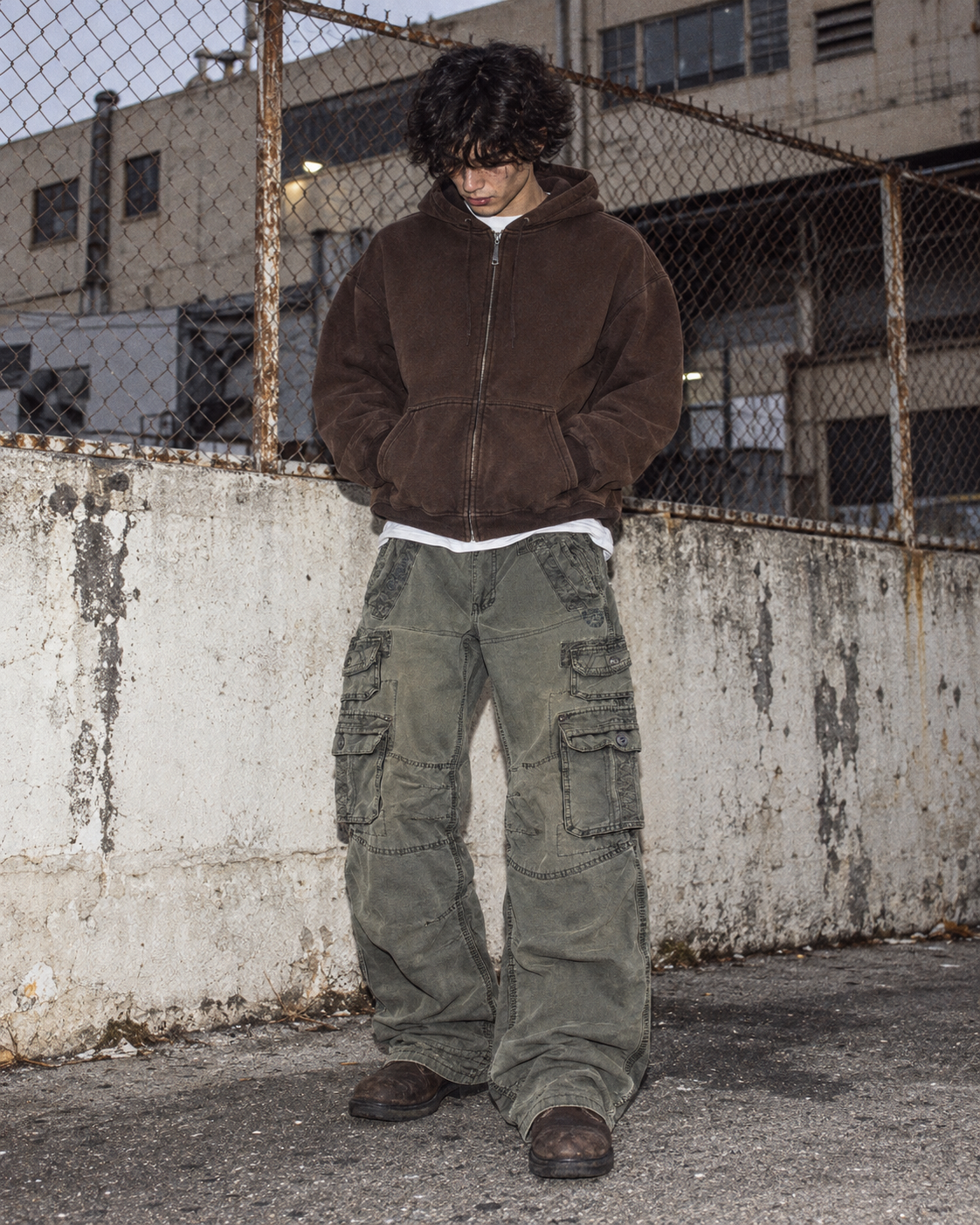 Camp David Vintage Utility "Gisela" Multi-Pockets Cargo Pants - Washed Khaki / Olive Grey