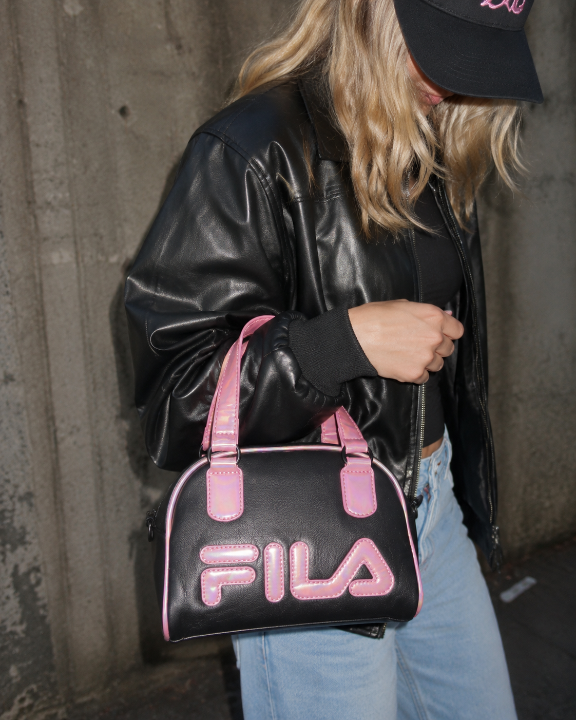 FILA Cyber "Holo Pink" Mini Bowling Bag - Black / Iridescent Pink