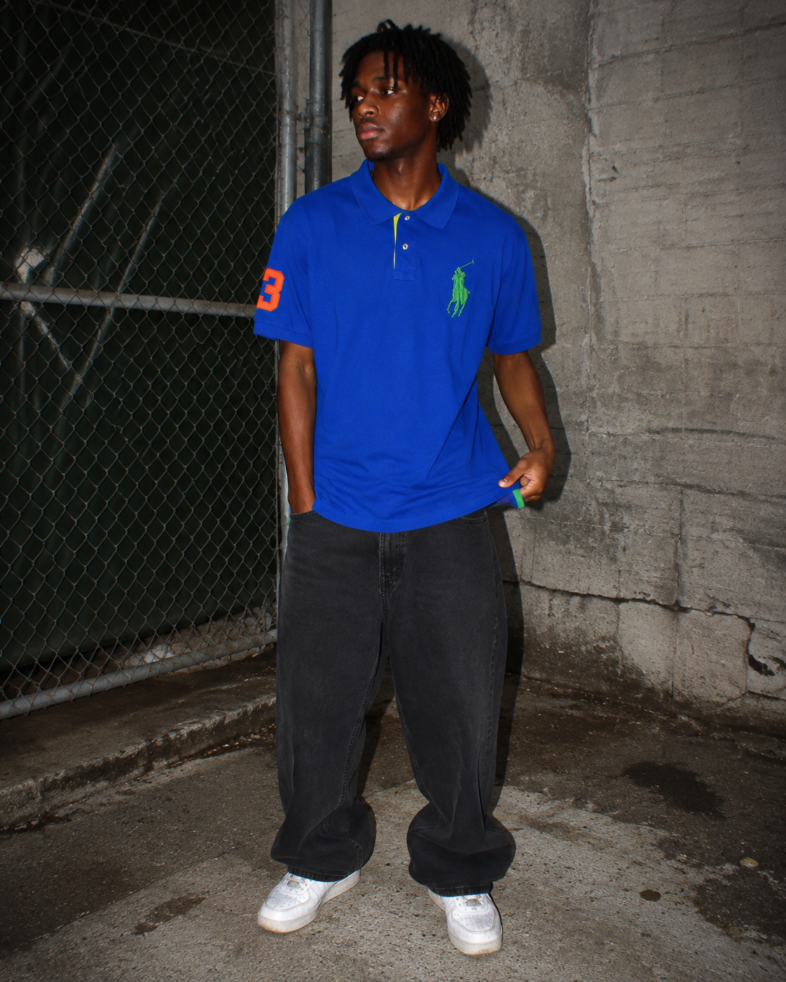 Polo Ralph Lauren Big Pony "Number 3" Custom Fit Polo Shirt - Royal Blue / Neon Green & Orange