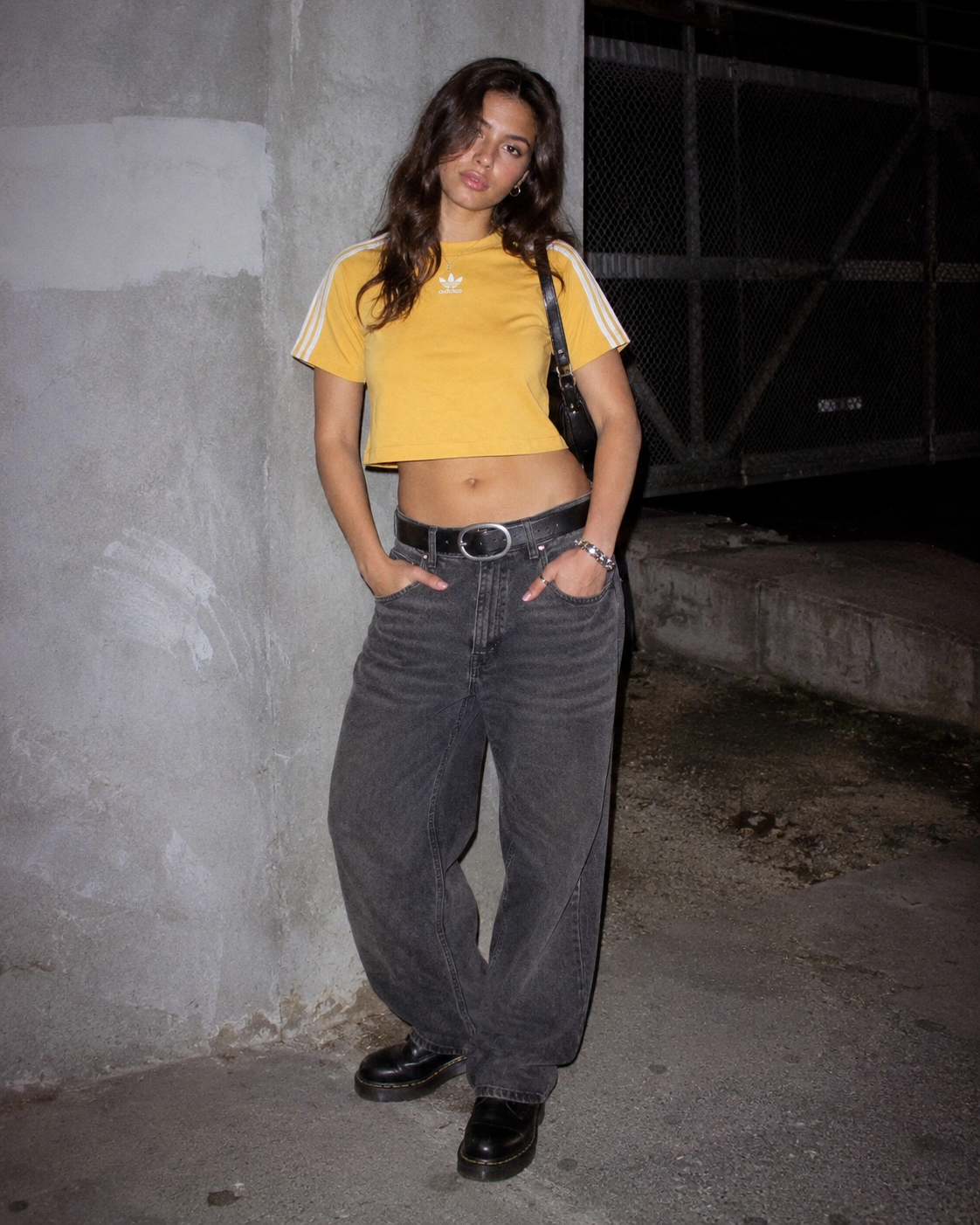 Adidas Originals Trefoil "3-Stripes" Cropped Baby Tee - Ochre / Pastel Yellow