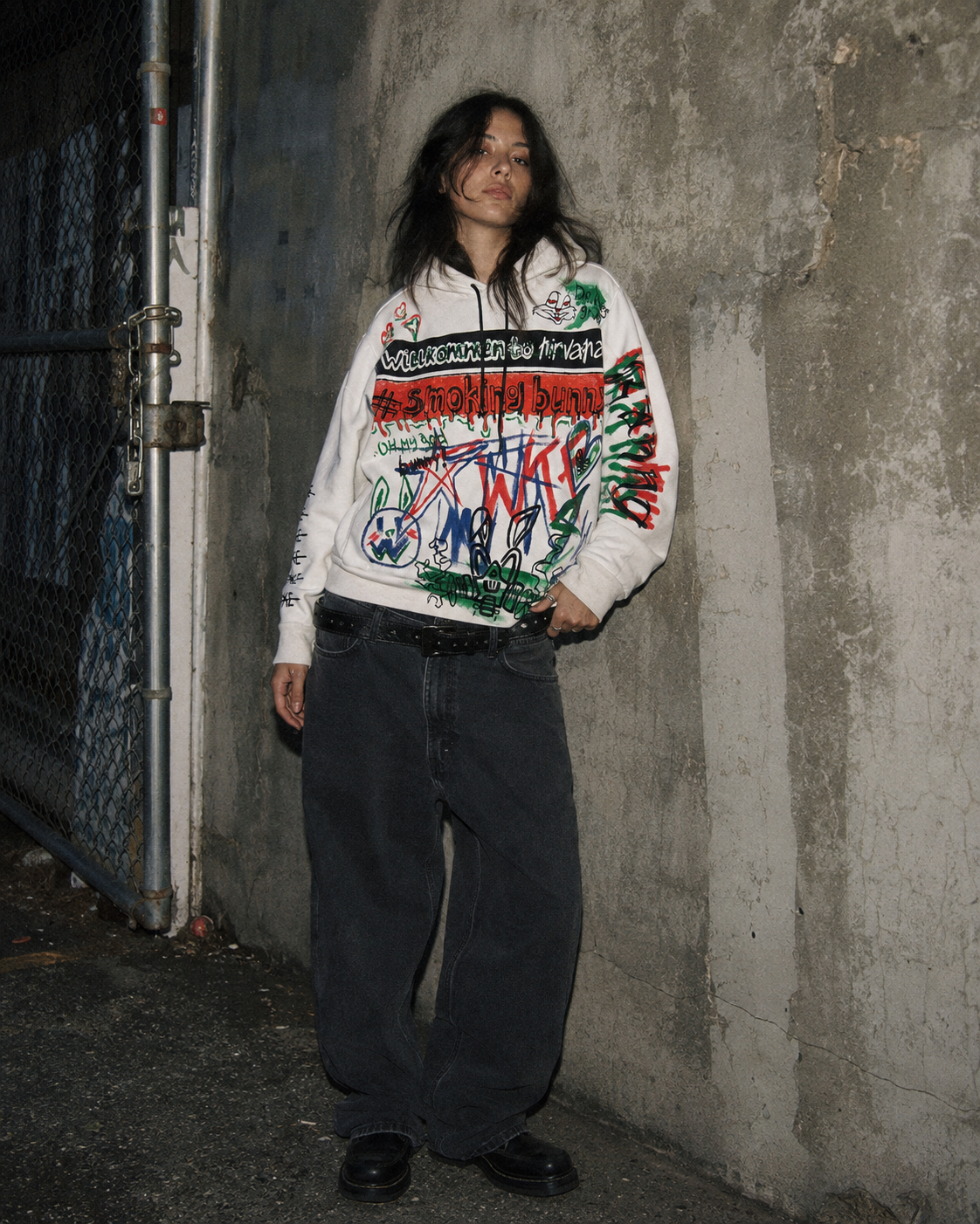 Berlin Underground 1-of-1 Custom "Smoking Bunny" Art Hoodie - Multicolor / Cyber Grunge