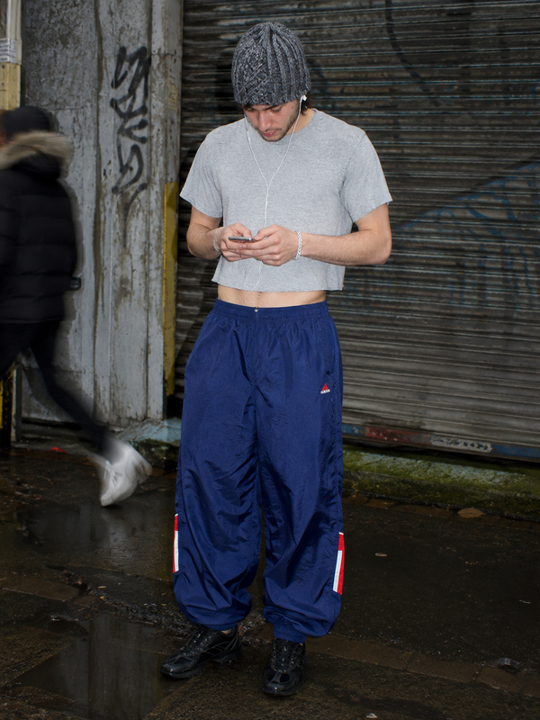 Vintage Adidas 00s Baggy Nylon Trackpants – Dark Navy / Red-White Stripes