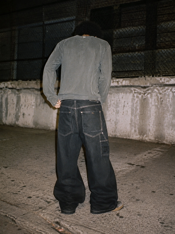 Overzeas Skateboards Cyber Baggy Carpenter Denim Pants – Faded Black / Contrast Stitching