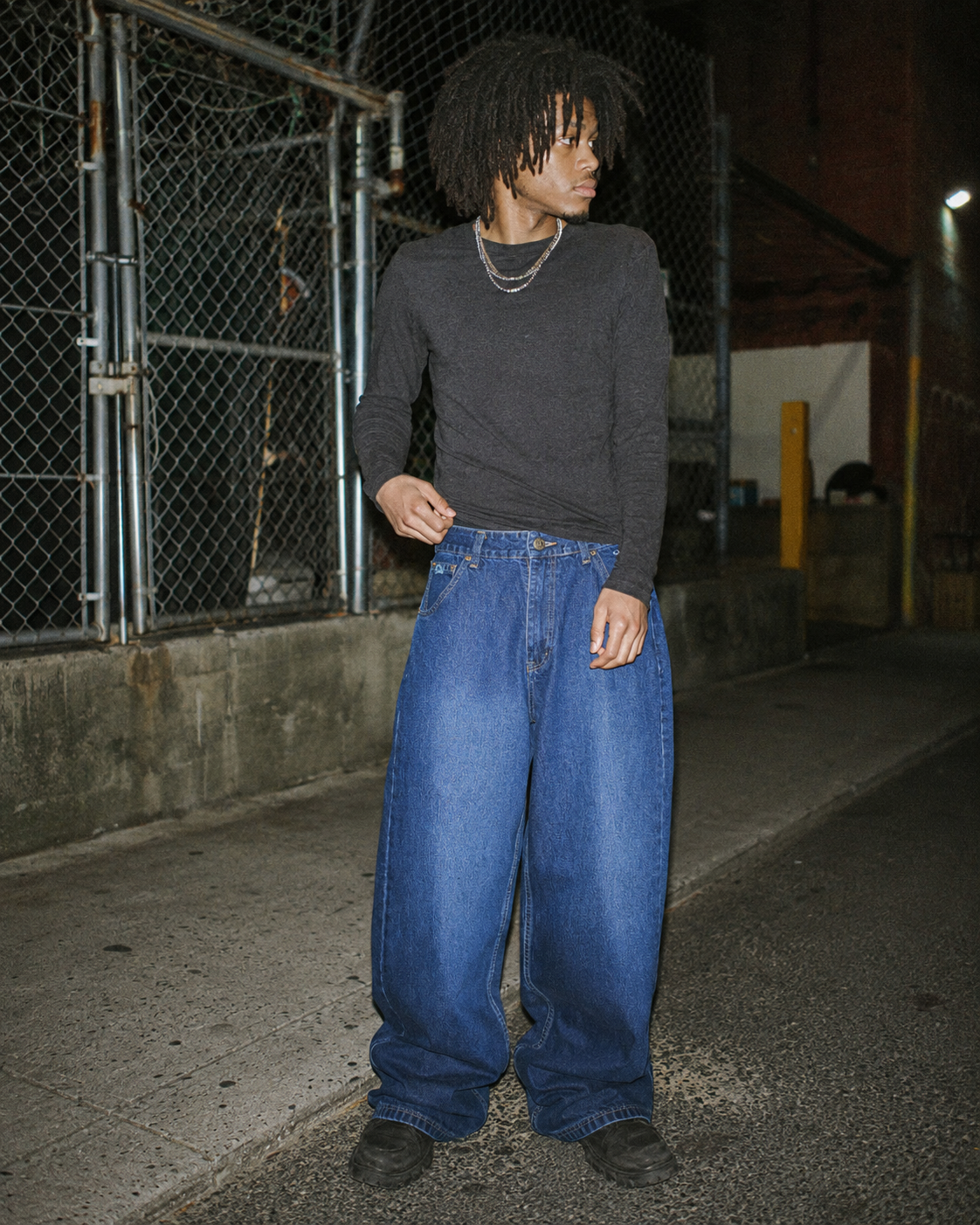 Dangerous DNGRS "Loose Fit" Embroidered Skater Jeans - Deep Blue Wash Y2K
