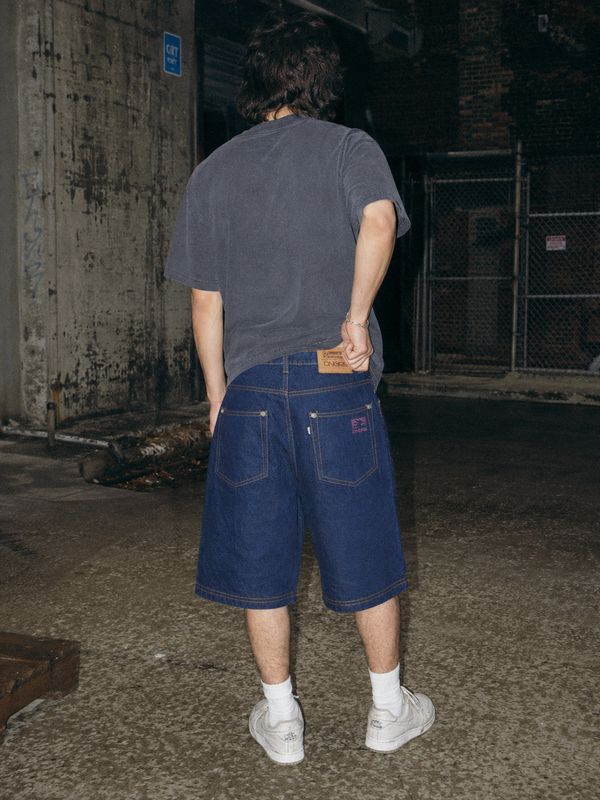 Dangerous DNGRS "Straight Fit" Raw Denim Y2K Baggy Jorts - Dark Indigo Blue