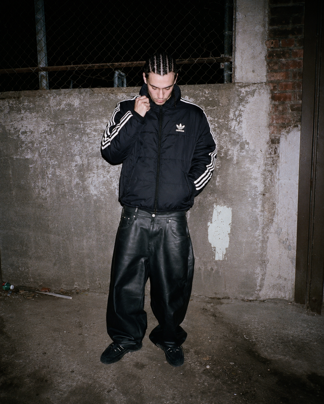 Adidas Originals Puffer Jacket - Black / White Stripes Y2K Streetwear