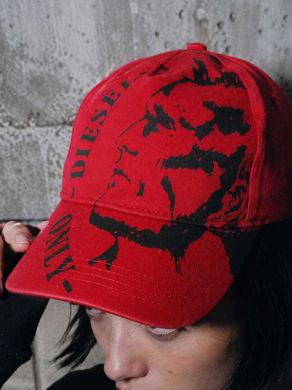 Diesel Graphic Graphic Print "Mohawk" Cap - Red / Y2K
