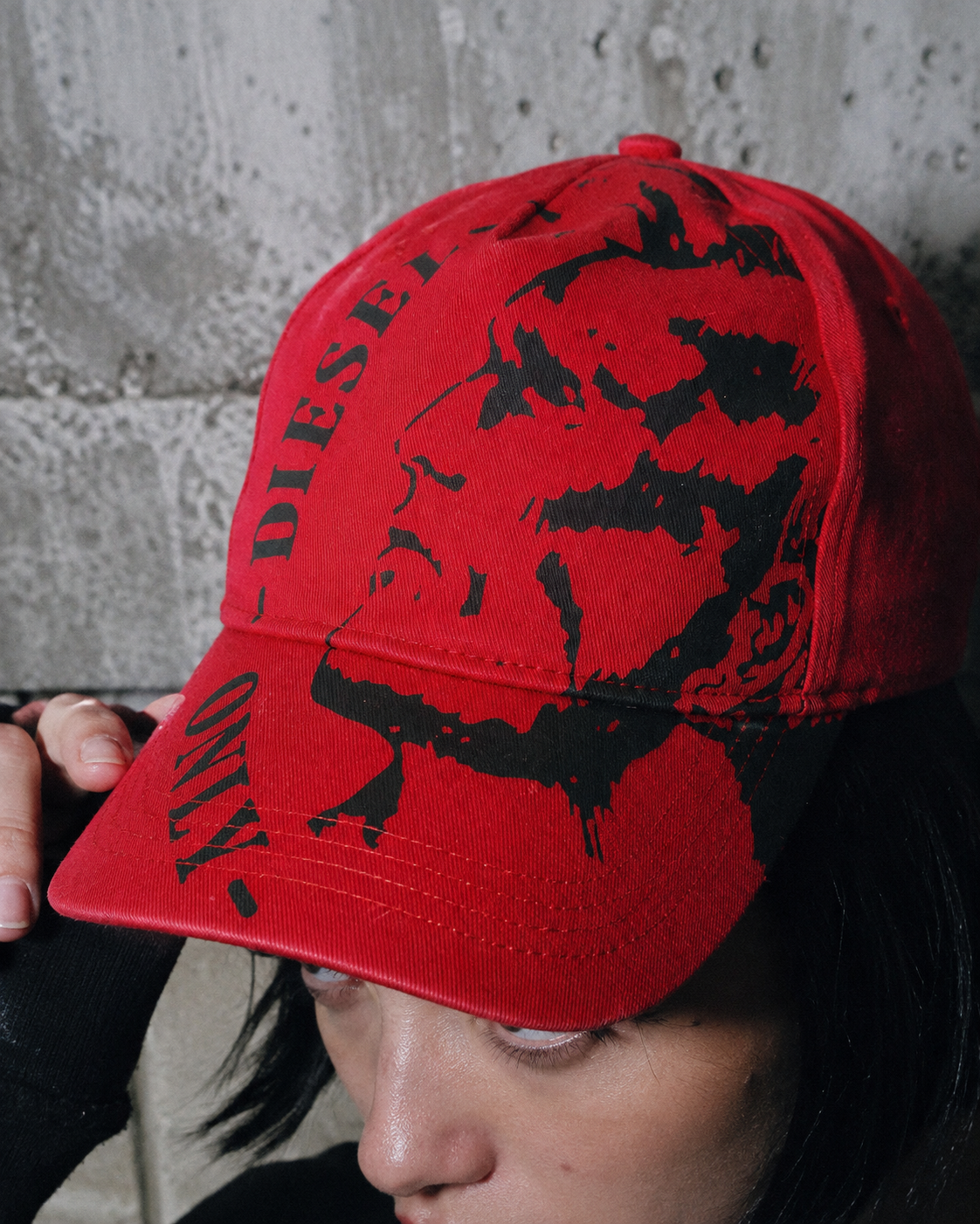 Diesel Graphic Graphic Print "Mohawk" Cap - Red / Y2K