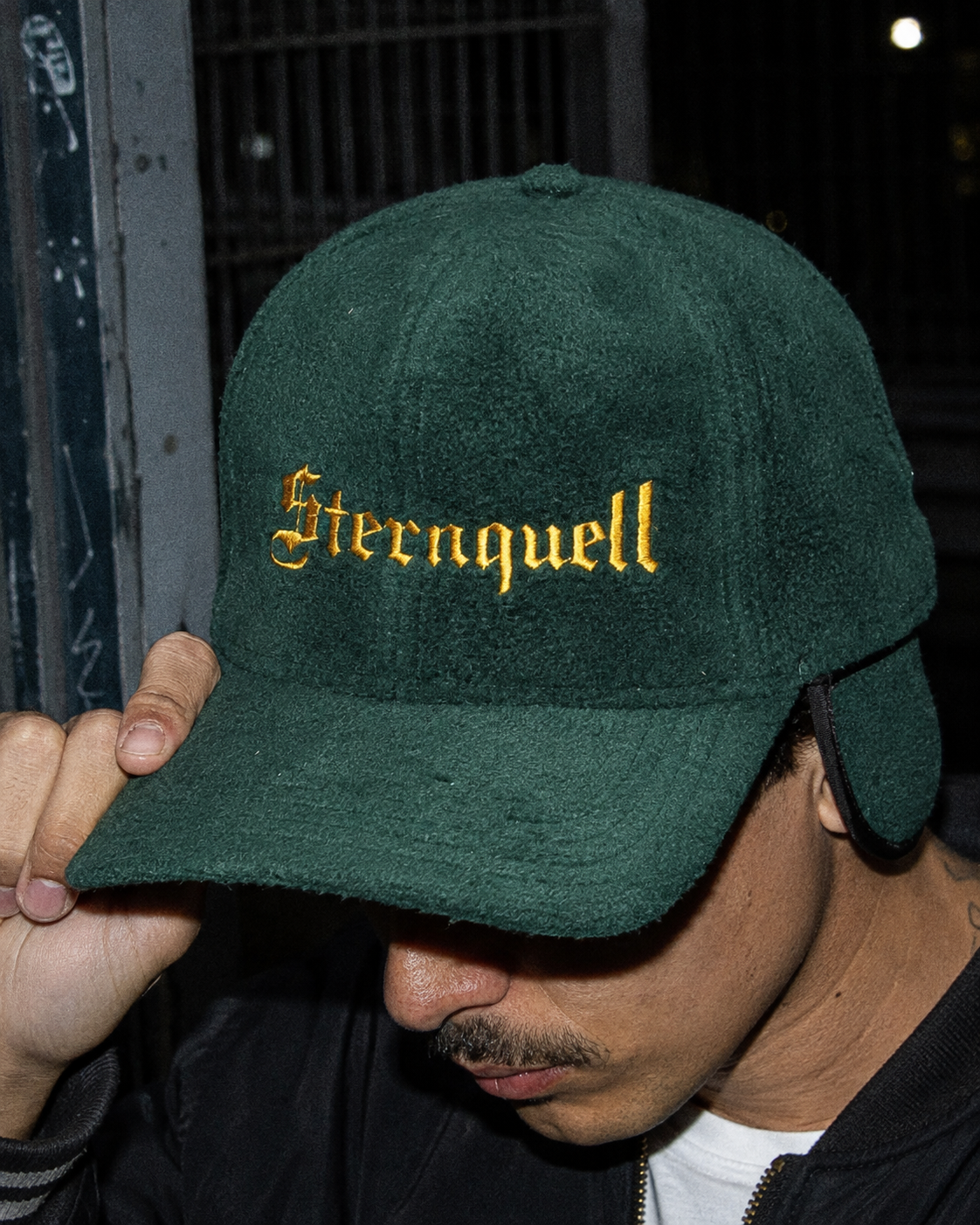 Vintage Sternquell Fleece Earflap Cap - Dark Green / Gold