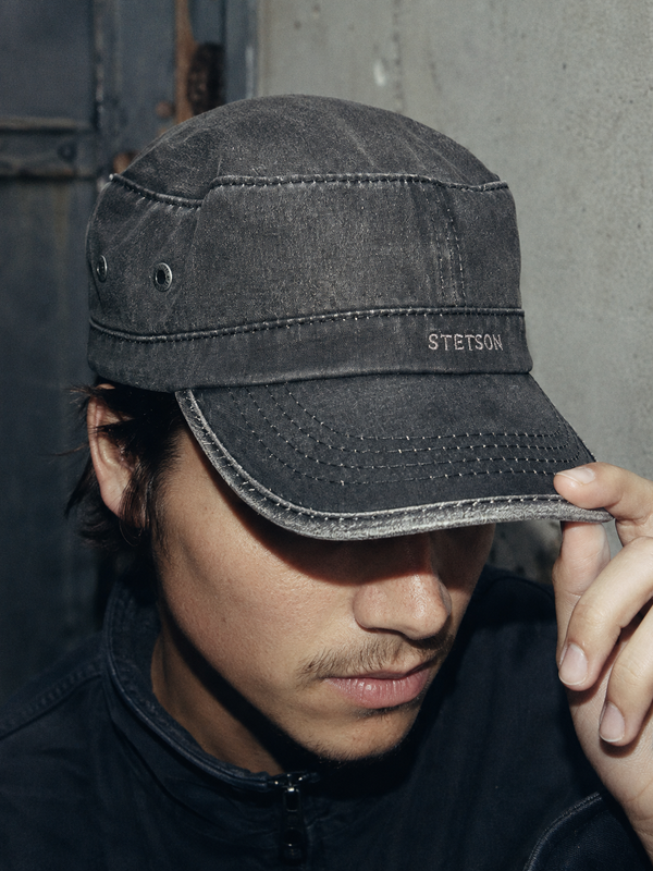 Stetson Vintage "Military Cadet" Field Cap - Washed Washed Charcoal Black