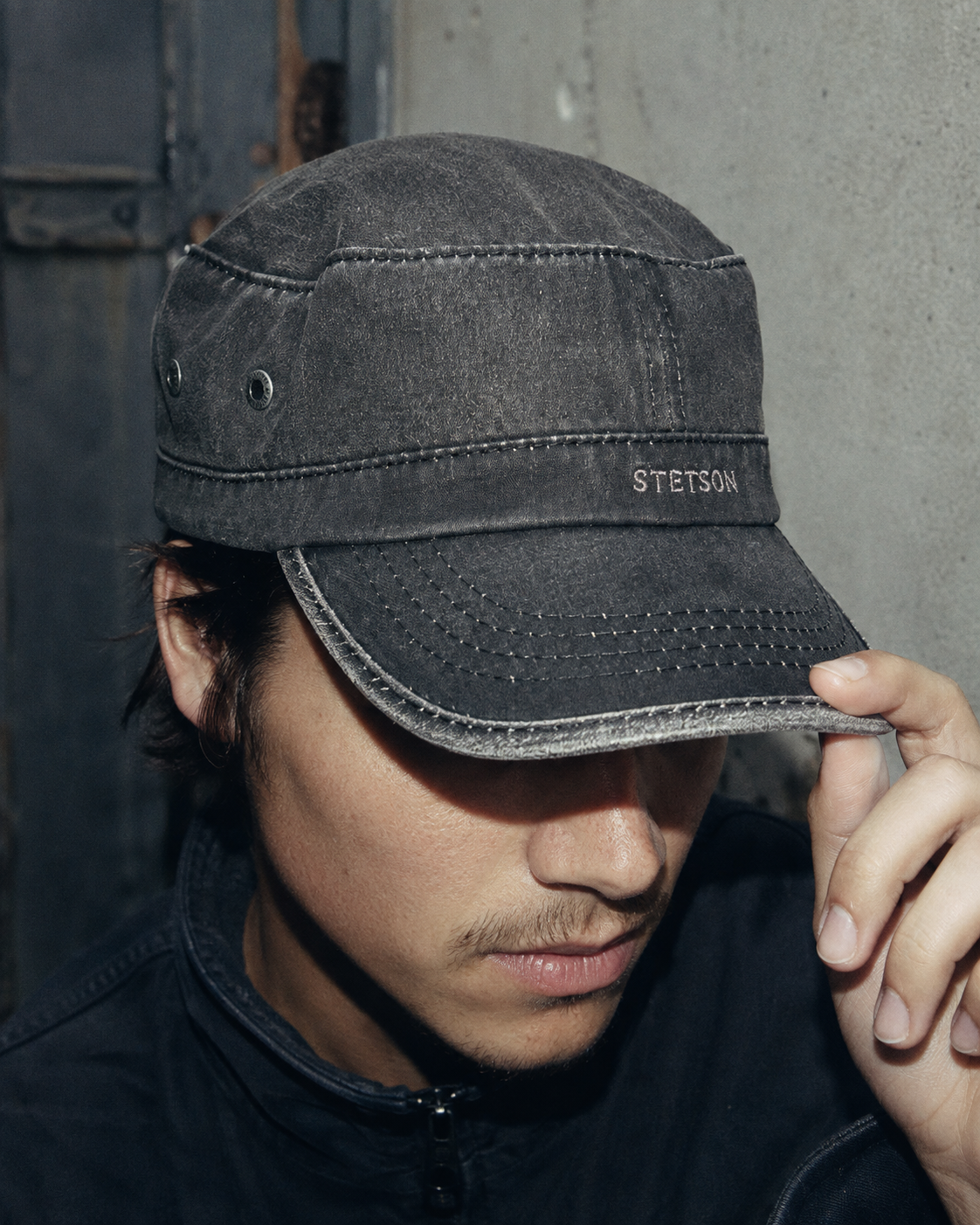 Stetson Vintage "Military Cadet" Field Cap - Washed Washed Charcoal Black
