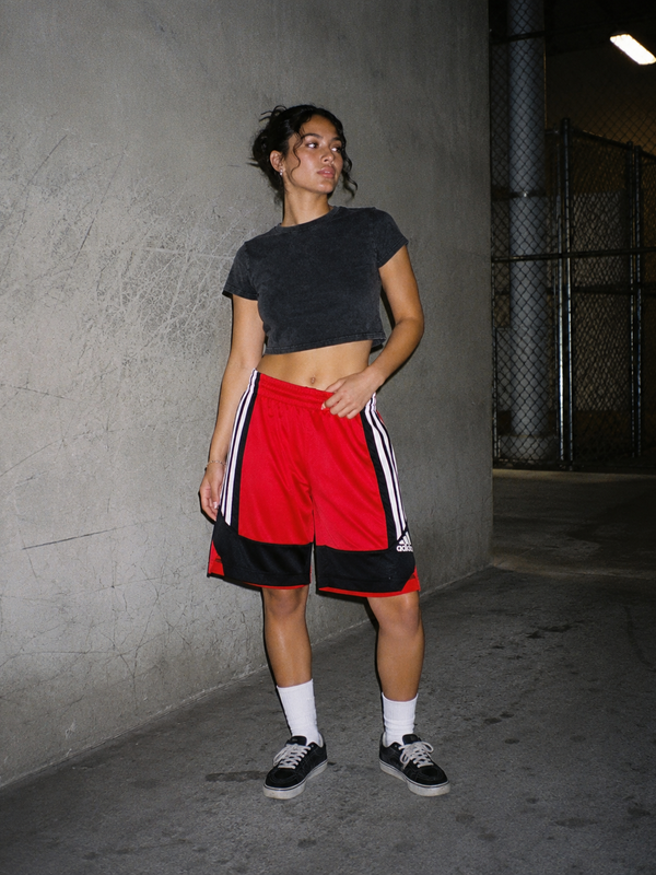 Adidas Three Stripe "Basketball Block" Sport Shorts - Red / Black / White
