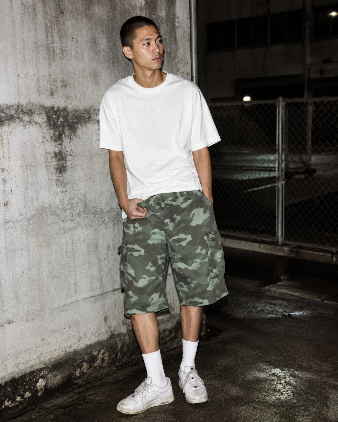Vintage Utility Camo Cargo Shorts - Woodland Green