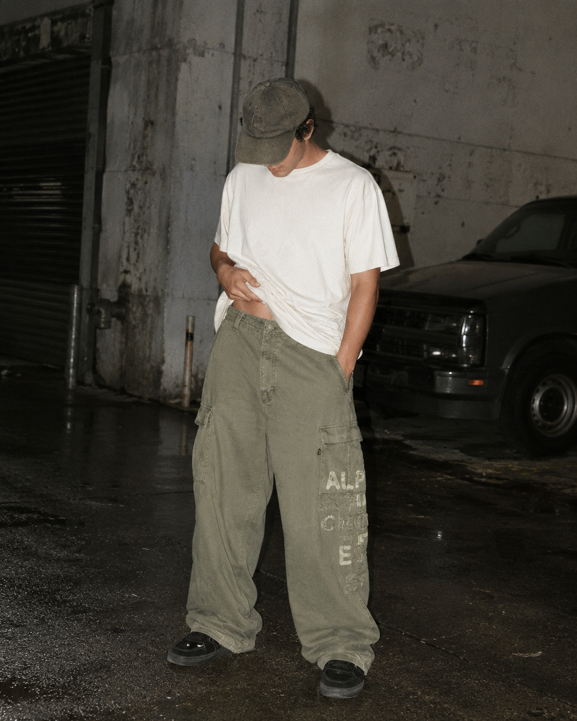 Alpha Industries Vintage Wide-Leg Cargo Pants - Olive Green