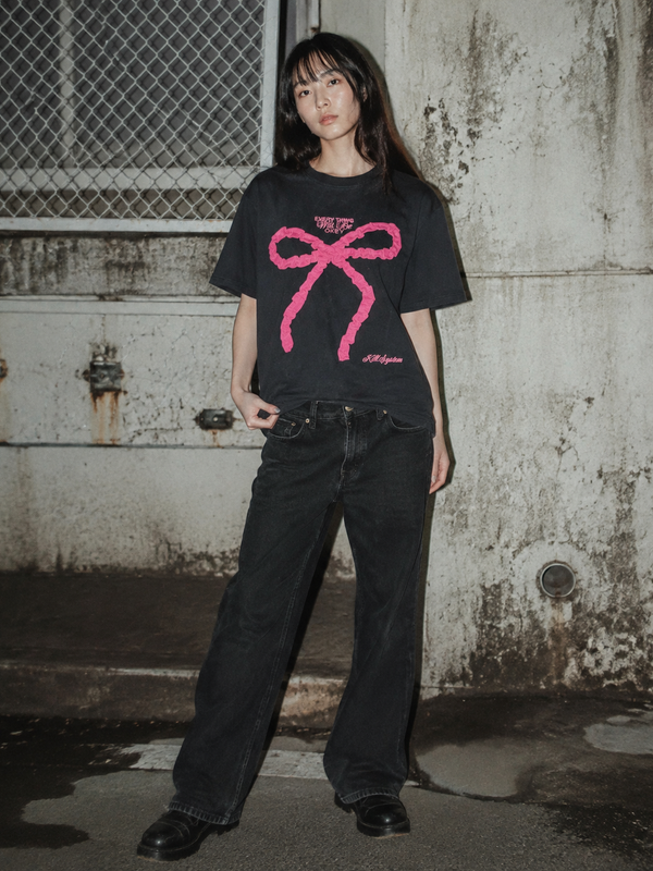 Kill System x New Era Pink Ribbon "Everything Will Be Okey" Graphic Tee - Washed Black / Pink