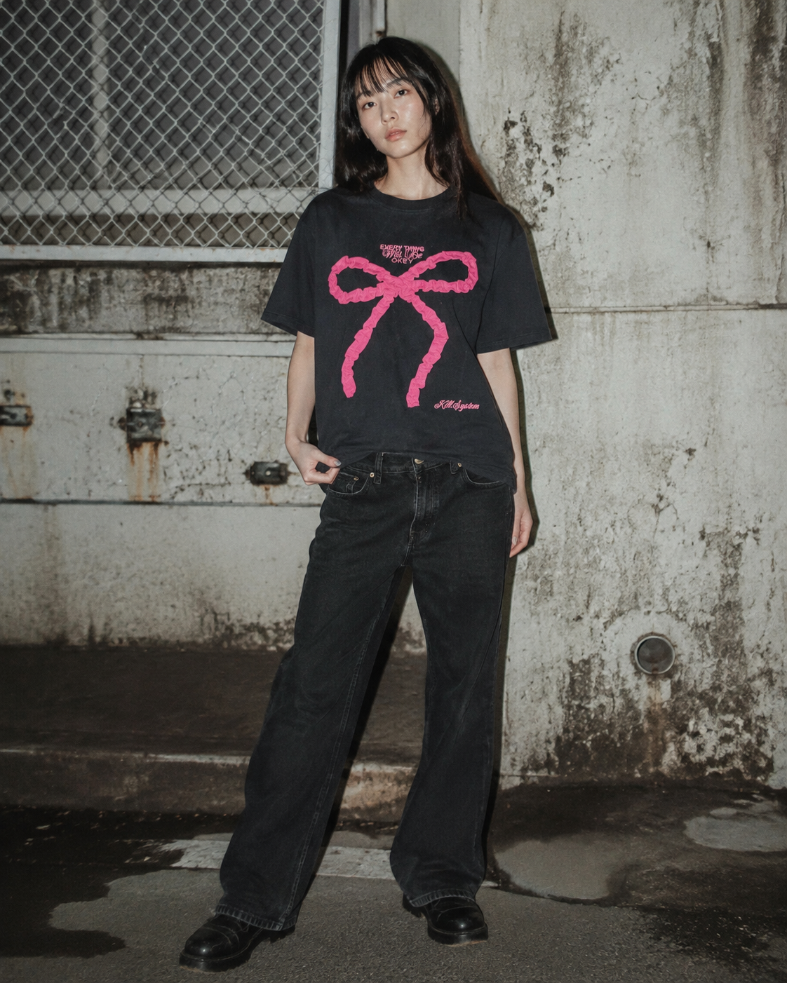 Kill System x New Era Pink Ribbon "Everything Will Be Okey" Graphic Tee - Washed Black / Pink