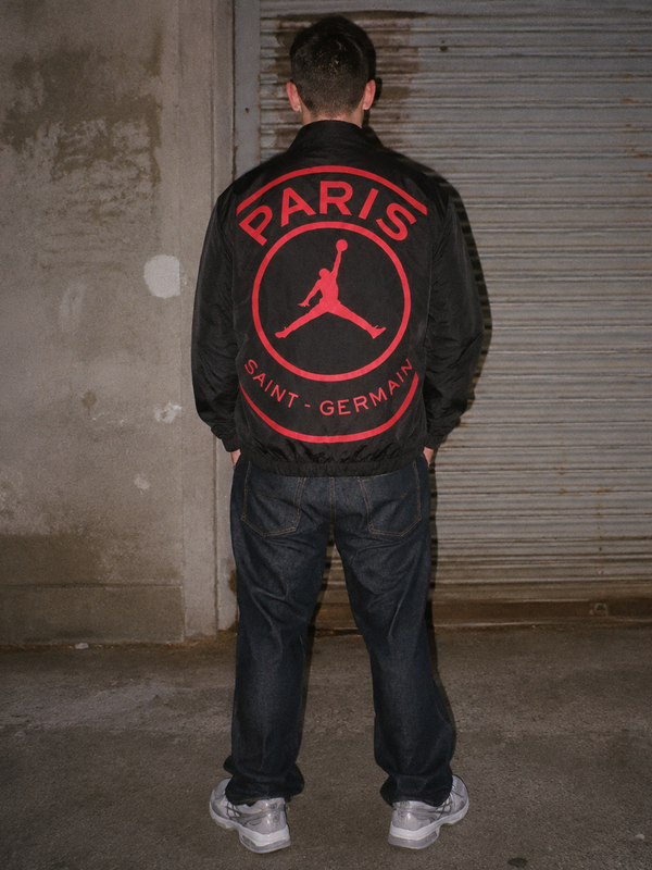Nike Jordan x PSG "Infrared" Big Logo Coach Jacket - Black Red Streetwear