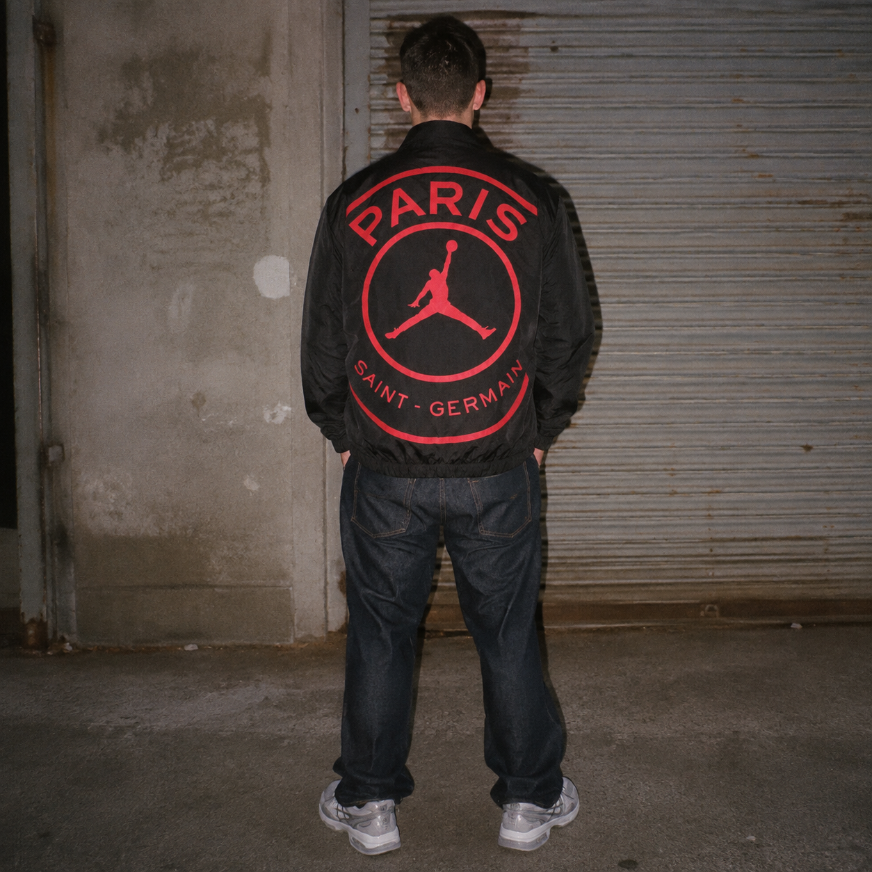 Nike Jordan x PSG "Infrared" Big Logo Coach Jacket - Black Red Streetwear