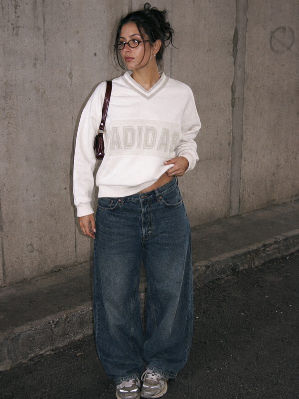 ADIDAS Archive "Cyril" V-Neck Sweater - Cream / Grey