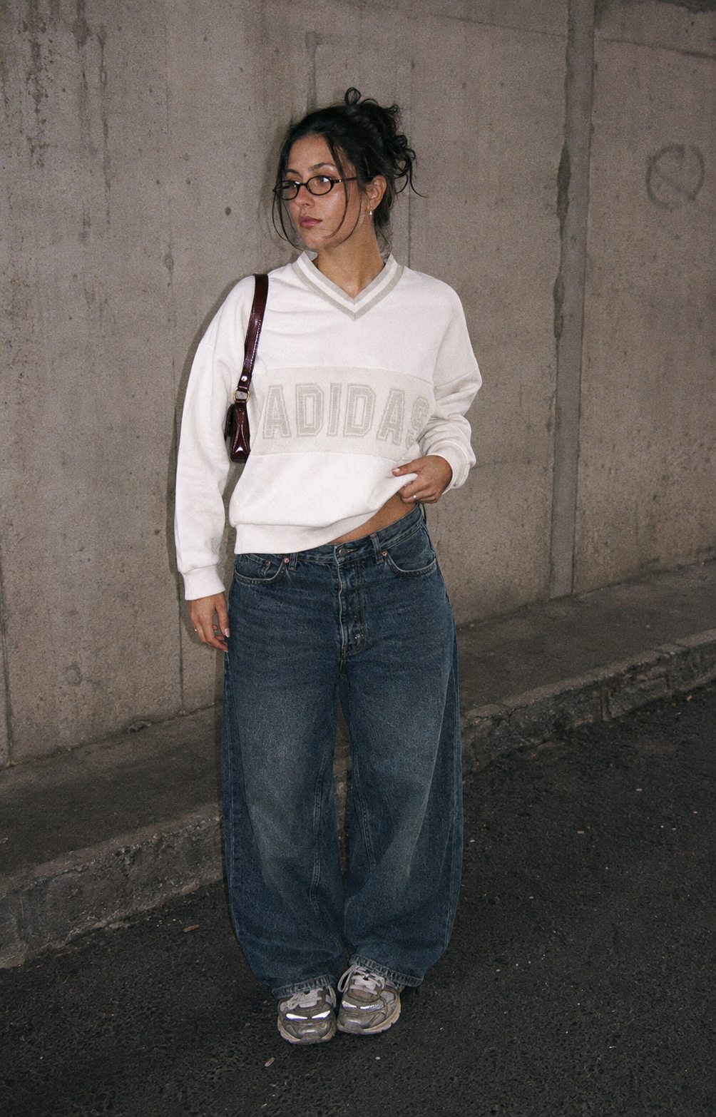 ADIDAS Archive "Cyril" V-Neck Sweater - Cream / Grey
