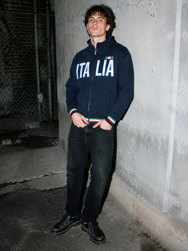 Vintage Y2K "Italia" Blokecore Zip Hoodie – Navy Blue / Tricolore