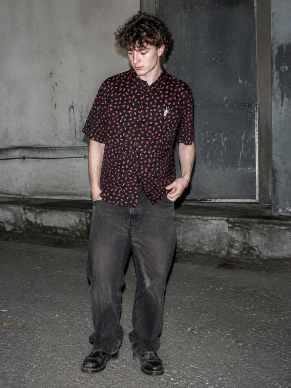Diesel Archive "Rock Signs" All-Over Print Short Sleeve Shirt - Grunge Dark Aesthetic