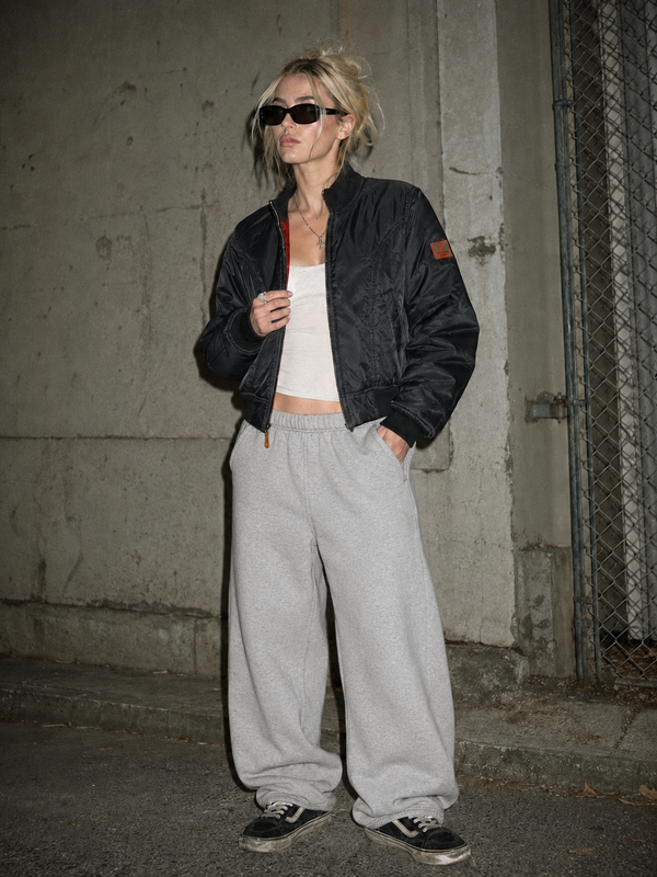 Moschino Jeans Archive Peace Patch Bomber Jacket – All Black / Red Lining